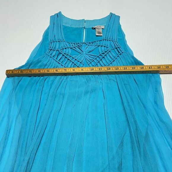 Cache Women's Silk Blouse  Top Layered Size S Turquoise Crochet Neckline Y2K - Picture 8 of 9